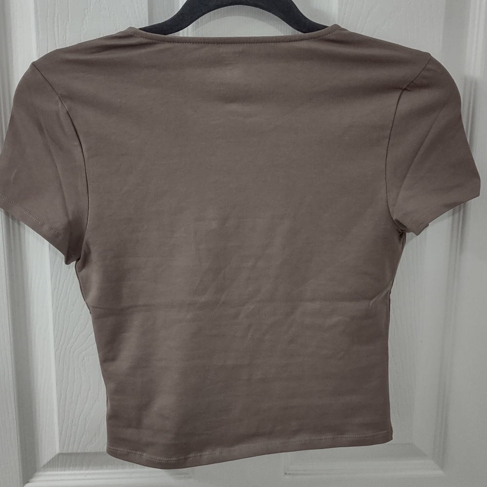 NWT Express Body Contour Stretch Cotton Crew Neck Baby Tee Mushroom Size S - Picture 5 of 11